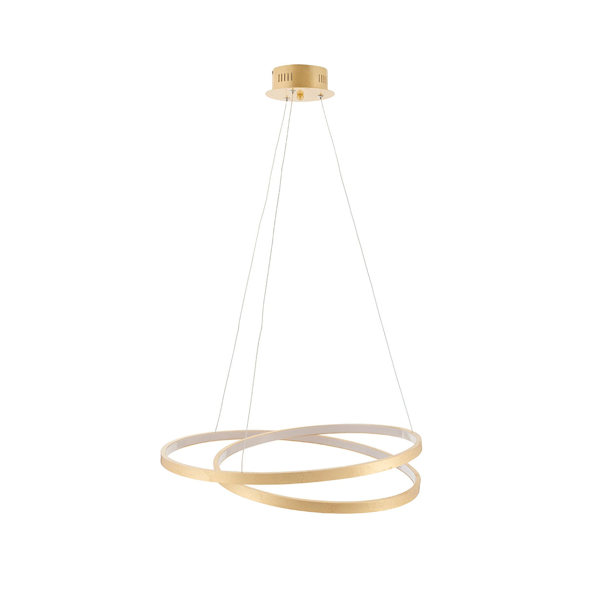 Endon Cliffley ring pendant light with a looped continuous LED hoop in warm gold leaf finish, suspended from a circular ceiling plate on a white background.