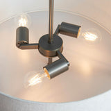 Brendon 3 Light Pendant in bronze, close-up view showing three E27 bulbs on metal arms inside a natural fabric shade with anti-glare diffuser.