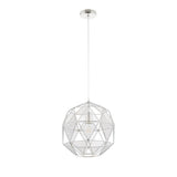 Aldford Pendant in polished chrome, a single-light geometric mesh shade with cut-out triangular panels, hung on a white cord against a plain background.