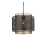 Chartfield Pendant in Brass & Black with double mesh cylinder shades, antique brass inner layer, matt black outer, E27 fitting.
