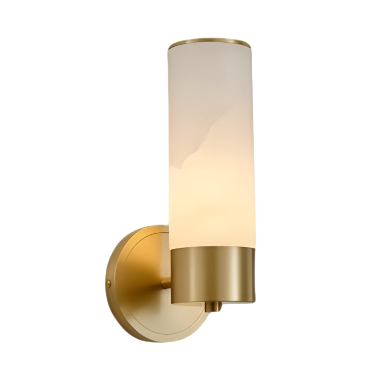 The Solique 1 Light Double Cylinder Alabaster Wall Light in soft white and brass offers a modern look with its cylindrical design and elegant brass accents—perfect for anyone seeking a stylish, contemporary wall sconce.