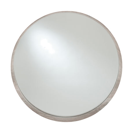 Round wall mirror with a deep grey oak wood veneer frame, 74 x 74cm, shown against a plain white background.
