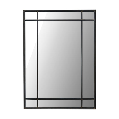 Rectangular wall mirror in antique bronze metal frame with grid-style glazing bars dividing the mirrored glass, shown on a plain white background.