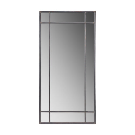 Rectangular floor mirror in antique bronze, 100 x 200cm, with a paned metal frame divided into sections, shown against a plain white background.