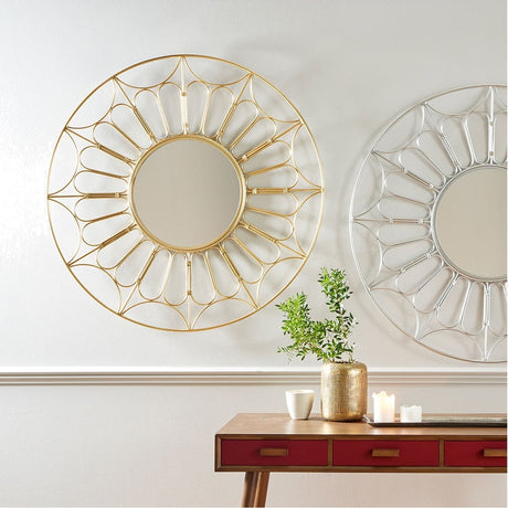 Gold Metal Cane Design Round Wall Mirror - 100 x 100cm