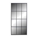 Dark grey iron floor mirror with a 12-section window-pane design, rectangular frame divided into three columns and four rows, shown against a plain white background.