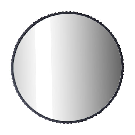 Round wall mirror, 70 x 70cm, with a black aluminium frame featuring a scalloped textured edge, shown on a plain white background.