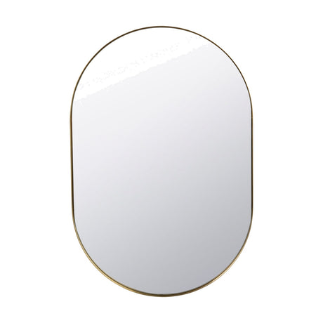 Slim Frame Brushed Gold Stainless Steel Oval Wall Mirror, 60 x 90cm, with a thin metal frame, shown against a plain white background.