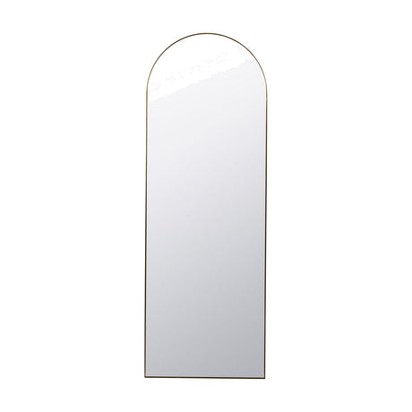 Slim Frame Brushed Gold Stainless Steel Arch Floor Mirror, 70 x 200cm, with a tall arched top and thin metal frame, shown against a plain white background.