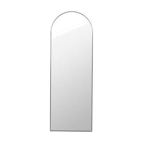 Slim frame arch floor mirror in black stainless steel, 70 x 200cm, with a tall rectangular glass panel and rounded top, shown on a plain white background.
