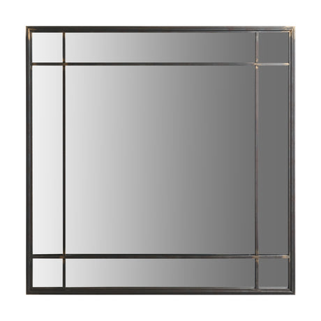 Square wall mirror, 80 x 80cm, with an antique bronze metal frame divided by thin horizontal and vertical bars, shown on a plain white background.