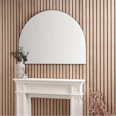 Slim Frame Black Metal Wide Arch Wall Mirror - 120 x 90cm