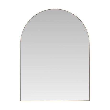 Tall arch wall mirror with a slim brushed gold metal frame, 90 x 120cm, shown against a plain white background.