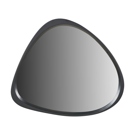 Black Wood Veneer Curved Wall Mirror, 67 x 58cm, with a rounded triangular black frame, shown on a plain white background.