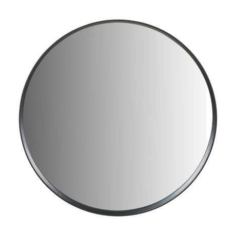 Round wall mirror with a deep black wood veneer frame, 74 x 74cm, shown against a plain white background.