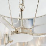 Close-up of Endon Brendale 3 Light Pendant showing polished nickel arms, chain suspension, and E14 lamp holder beneath the white faux silk shade.