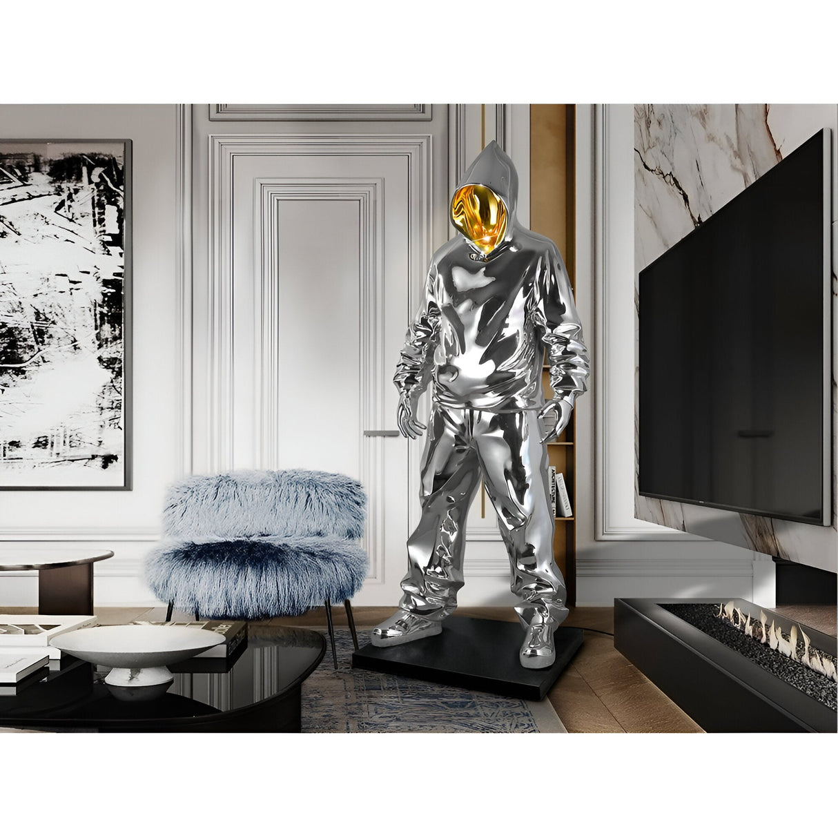 Rapero Chrome & Gold Gloss Standing Sculpture - 198cm