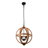 Cranleigh 4-light pendant featuring natural mango wood hoops forming an open globe around a dark bronze fitting with four candle-style bulbs.