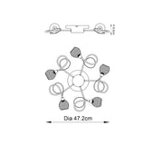 Technical line drawing of the Endon Harcourt 5 Light Semi-Flush Ceiling Light showing 8.5cm height and 47.2cm diameter with five looped arms.
