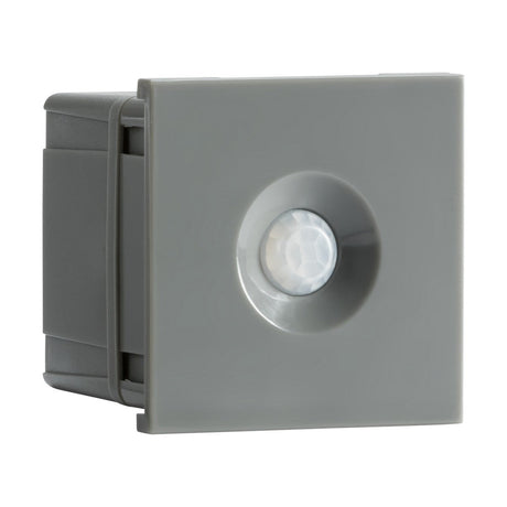 The 120° PIR Sensor Module in gray, featuring a square design with a circular lens at the center, is displayed against a white background. It includes a lux-sensitive, passive infrared sensor housed in plastic and measures 50 x 50mm.