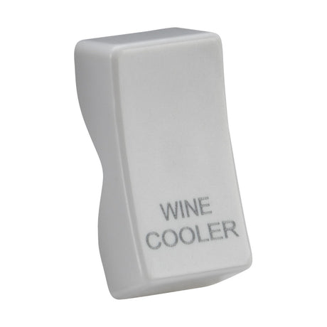 The Rocker Cover - Laser Printed WINE COOLER, a white plastic switch with gray laser-printed letters, showcases a rectangular design with subtle curves reminiscent of curved edge switches.