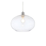 Endon Brackcombe pendant shade in rounded clear bubble glass with a chrome lamp holder and E27 bulb, shown on a plain white background.