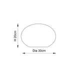 Dimension diagram of the Endon Brackcombe Glass Pendant Shade showing a rounded oval profile measuring 20cm high and 30cm in diameter.