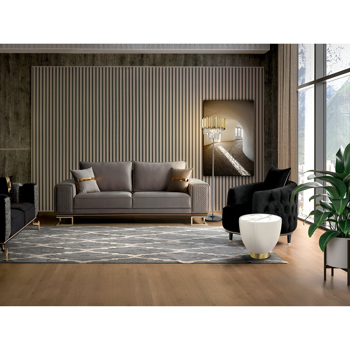 Candy Marble Effect Side Table - White & Brass