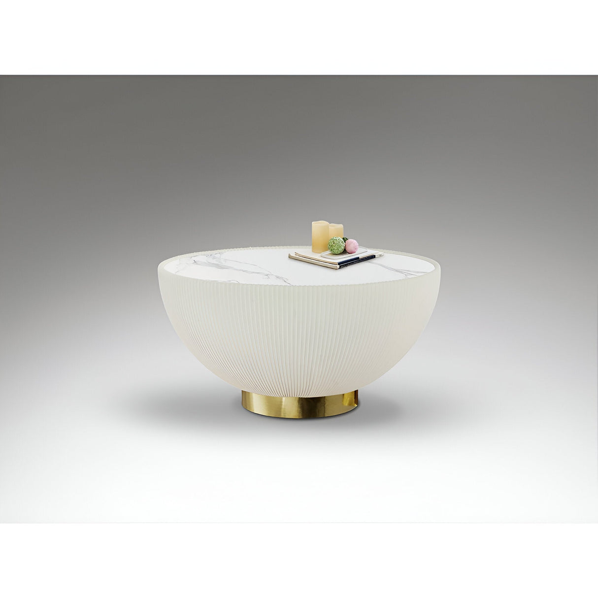 Candy Marble Effect Coffee Table - White & Brass