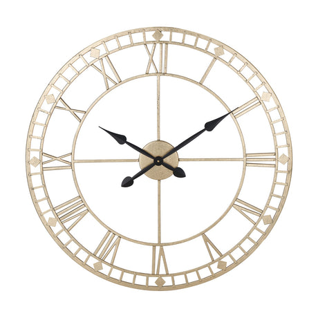 Antique Gold Iron Round Large Wall Clock, 80cm, an open skeleton design with Roman numerals and black hands, shown against a plain white background.