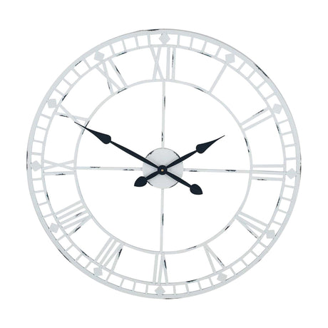 Antique grey iron round wall clock, 80cm, with large open Roman numeral dial and black arrow-tipped hands, shown against a plain white background.