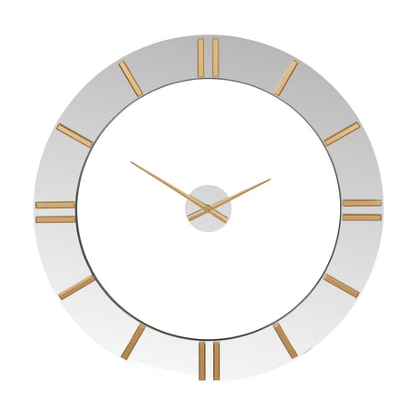 Round mirrored wall clock, 120cm, with gold Roman numeral markers and gold hour and minute hands, set against a plain white background.