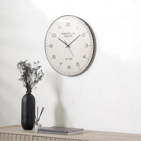 Beige & Black Dome Glass Wall Clock - 50cm