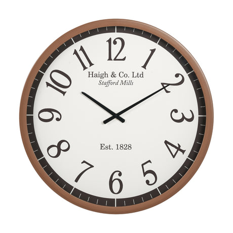 Round wall clock, 61cm, dark wood-effect frame with white face, bold black numerals, "Haigh & Co. Ltd Est. 1828" text, black hands, on a plain white background.