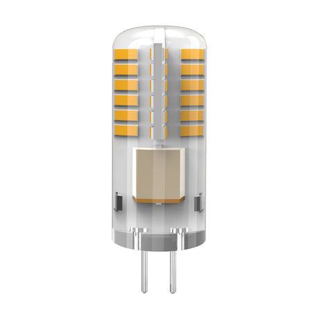 Pixy G4 2W LED capsule bulb with clear polycarbonate body, visible internal diode array, and twin-pin G4 base, shown on a plain white background.