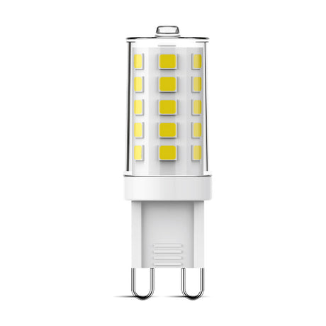 Pixy G9 4W dimmable LED capsule bulb with clear glass body and visible LED chips, 6000K daylight, on a plain white background.