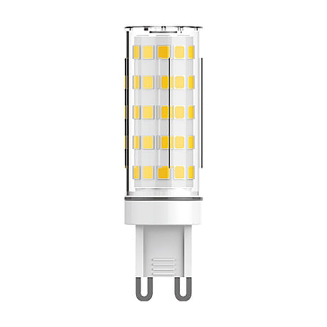 Pixy G9 5W LED capsule bulb with clear glass cover and G9 twin-pin base, 6000K daylight white, shown upright on a plain white background.