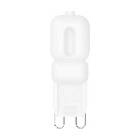 CapsuLED G9 2W frosted capsule light bulb, 48mm high with G9 pin fitting, shown on a plain white background.