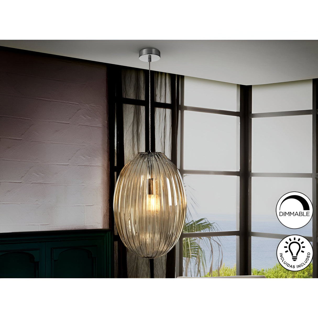 Ovila Large 1 Light Glass Pendant - Cognac