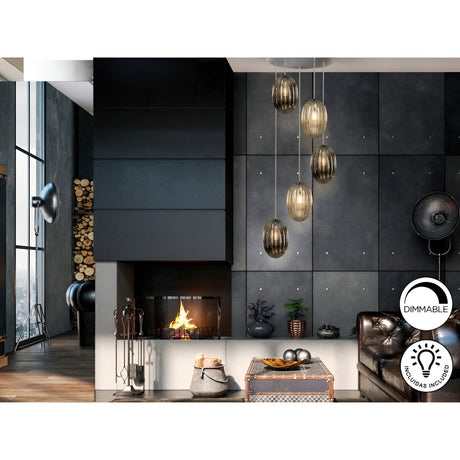 Ovila 5 Light Glass Cluster Pendant - Smoked Black/Brandy