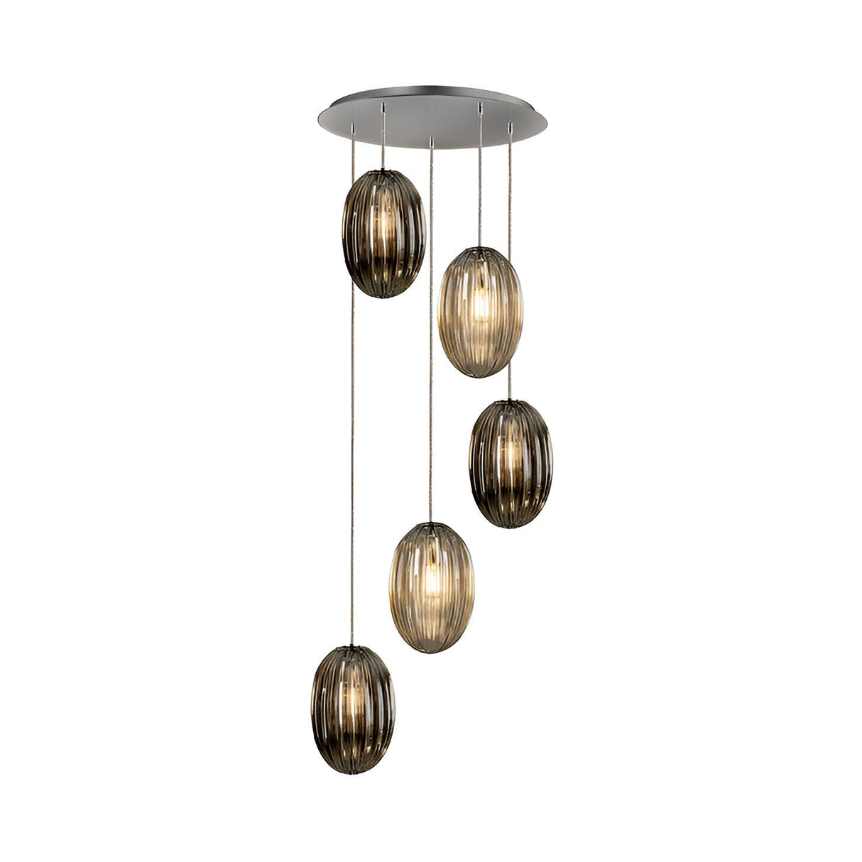 Ovila 5 Light Glass Cluster Pendant - Smoked Black/Brandy