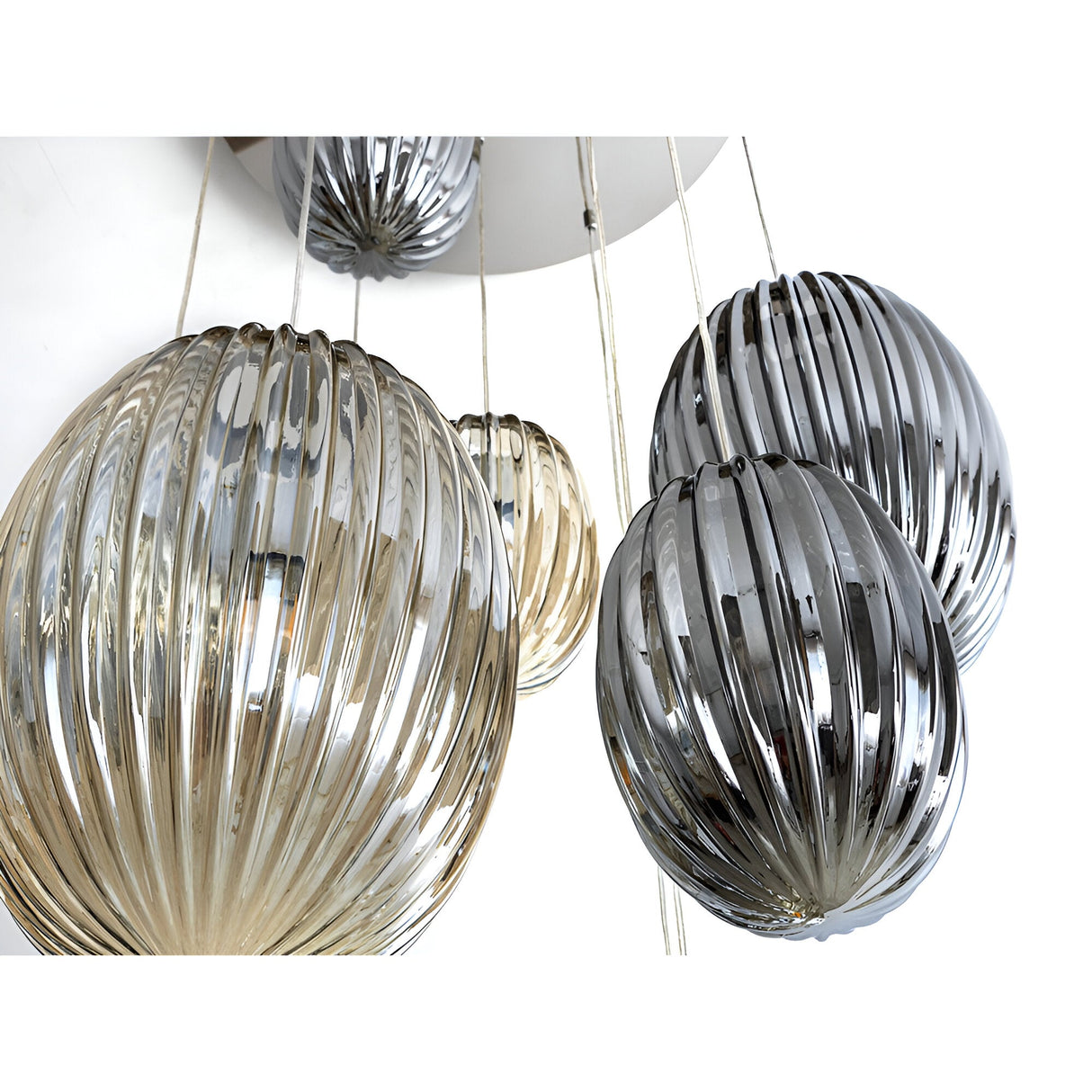 Ovila 9 Light Glass Cluster Pendant - Smoked Black/Brandy (With Remote Control)