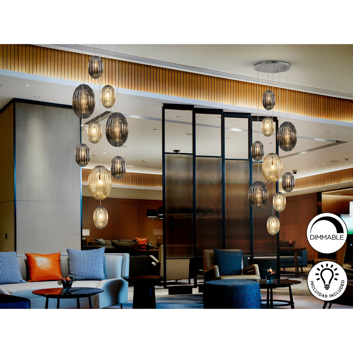 Ovila 9 Light Glass Cluster Pendant - Smoked Black/Brandy