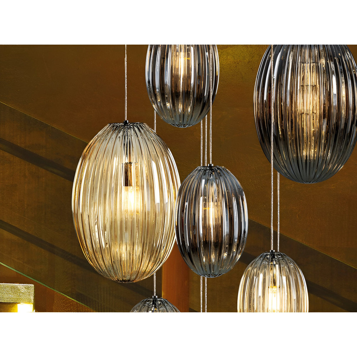 Ovila 13 Light Glass Cluster Pendant - Smoked Black/Brandy (With Remote Control)