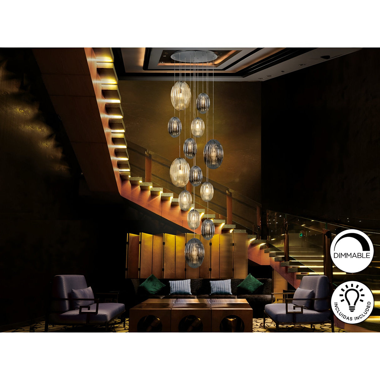 Ovila 13 Light Glass Cluster Pendant - Smoked Black/Brandy