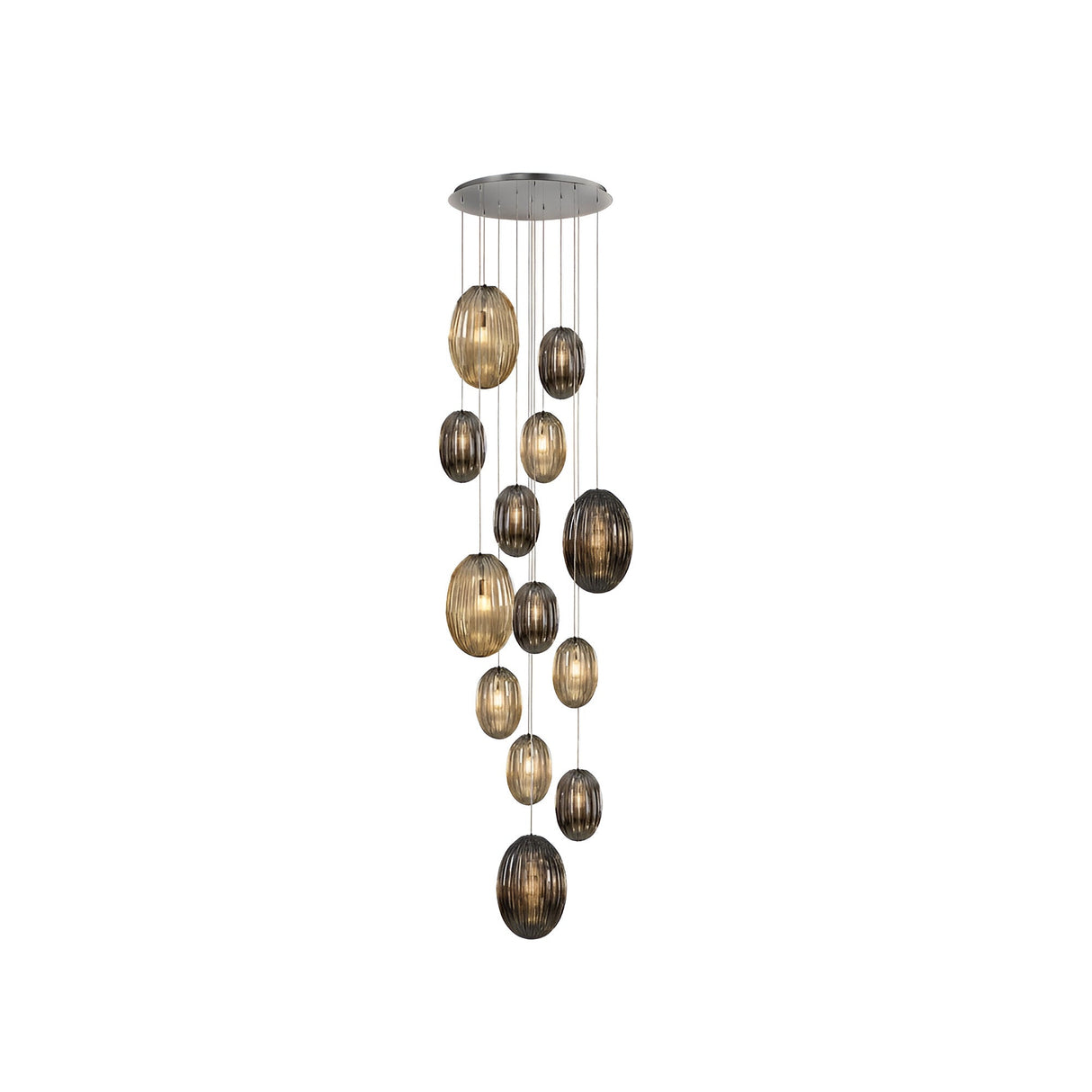 Ovila 13 Light Glass Cluster Pendant - Smoked Black/Brandy