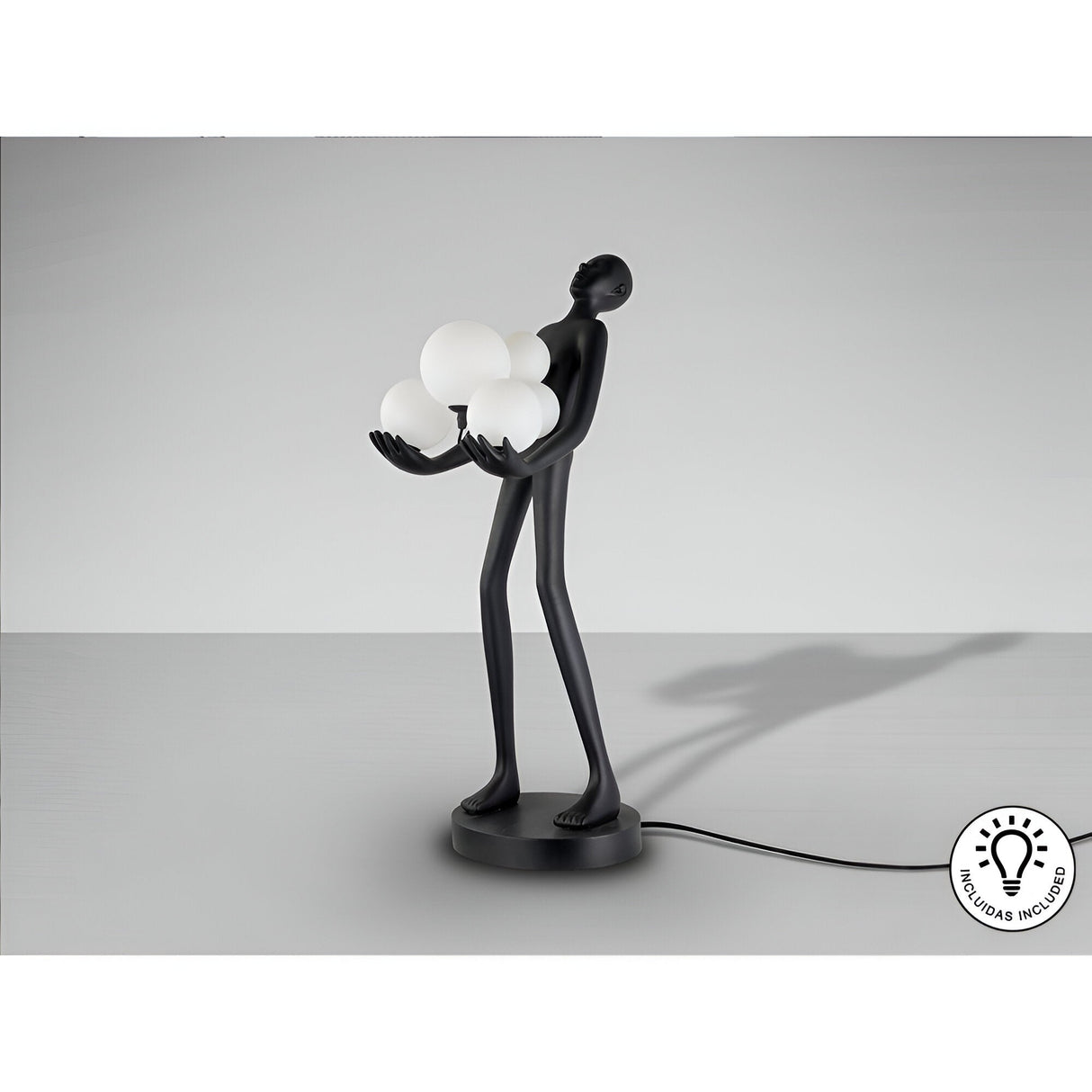 La Carga Black Sculpture With LED Opal Sphere Lights - 82cm