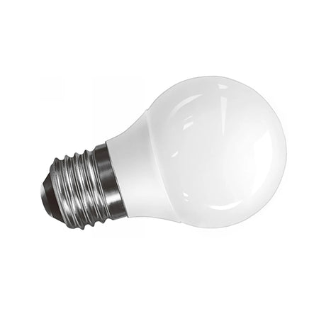 Value E27 2W LED bulb in classic golf ball shape with opal white glass and polished chrome screw cap, 3000K warm white, shown on a plain white background.