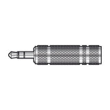 QTX 3.5mm to 6.3mm stereo jack adaptor by AVSL with knurled metal barrel and exposed mini jack plug, shown on a plain white background.