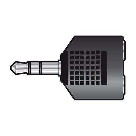 AVSL 3.5mm stereo jack plug to 2x 3.5mm jack socket splitter adaptor with black moulded body and silver plug, shown on a plain white background.